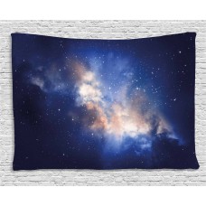 Galaxy Tapestry, Nebula Lights in Cloudy Sky Magical View of Far Stars in Night Sky Milky Way Print, Wall Hanging for Bedroom Living Room Dorm Decor, 80W X 60L Inches, Navy Blue, by Ambesonne   
